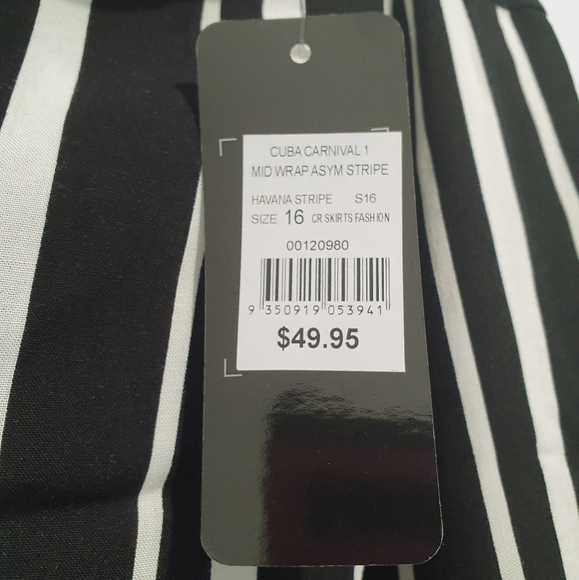 Crossroads size 16 mid-wrap asymmetrical skirt black/white stripes NWT - Picture 6 of 6